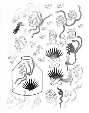 dibujo a lapiz on jaguares tinacos y plantas mesoamericanas