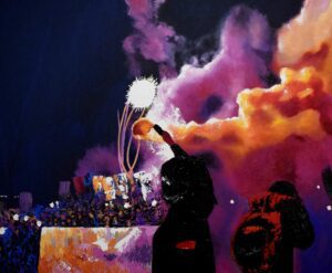 "Bomba de humo" pintura al óleo sobre tela de la artista Samara Colina