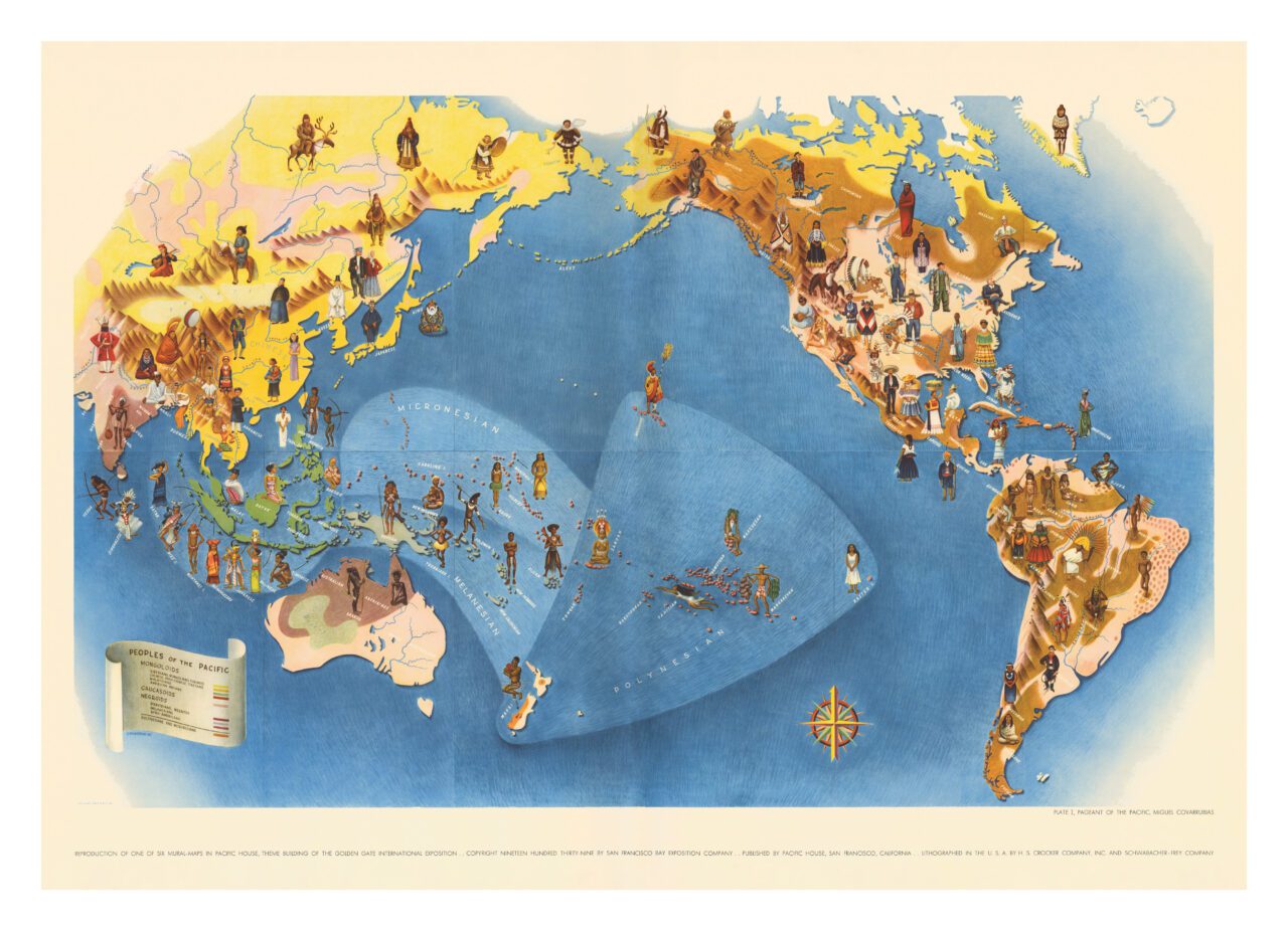 Mapa parte del contenido del libro "Corrientes del Pacífico" de Miguel Covarrubias