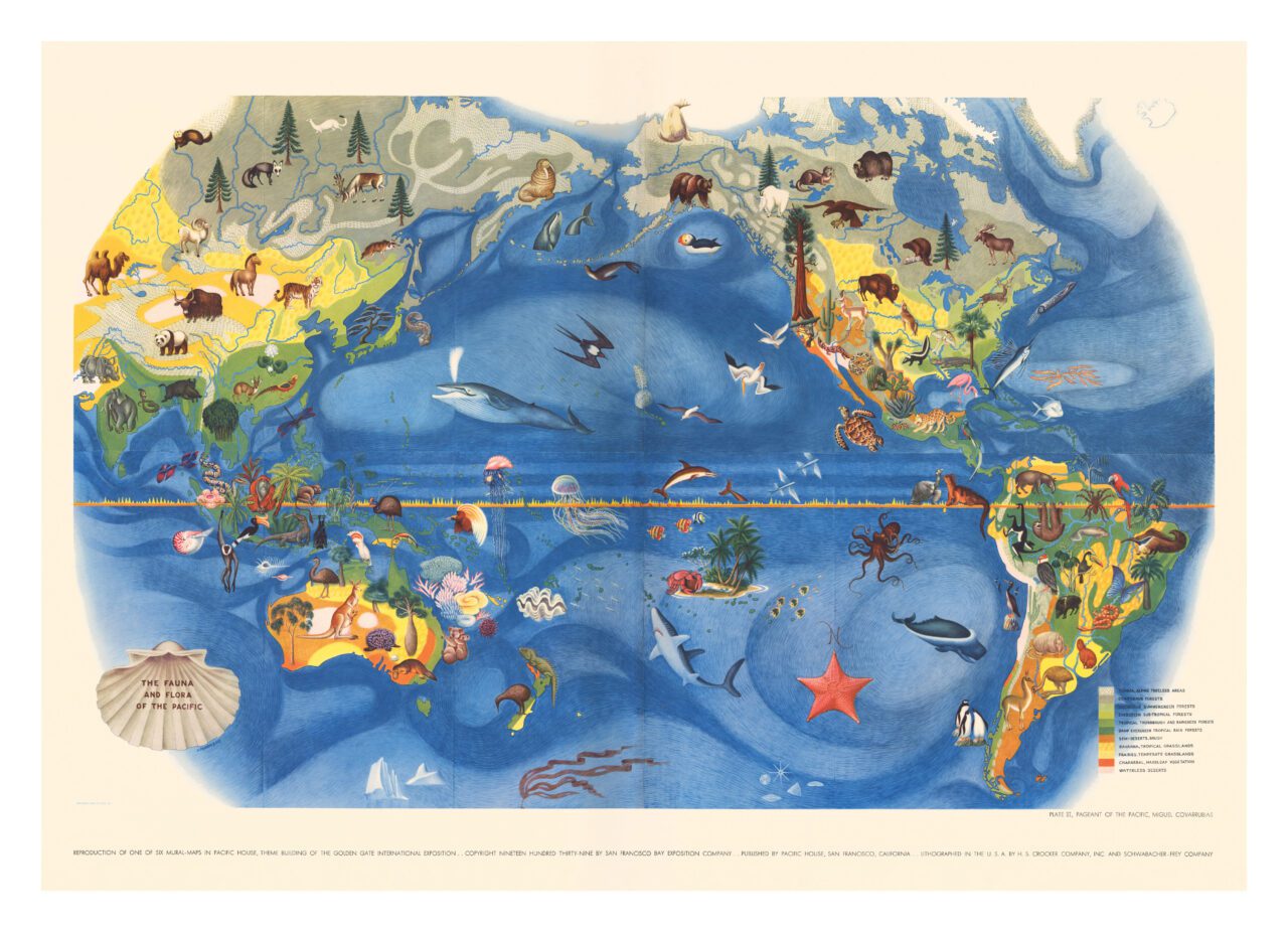 Mapa parte del contenido del libro "Corrientes del Pacífico" de Miguel Covarrubias